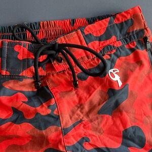 Tucann Camo Swim Trunks | Size S | Red Black Stretch Quick Dry